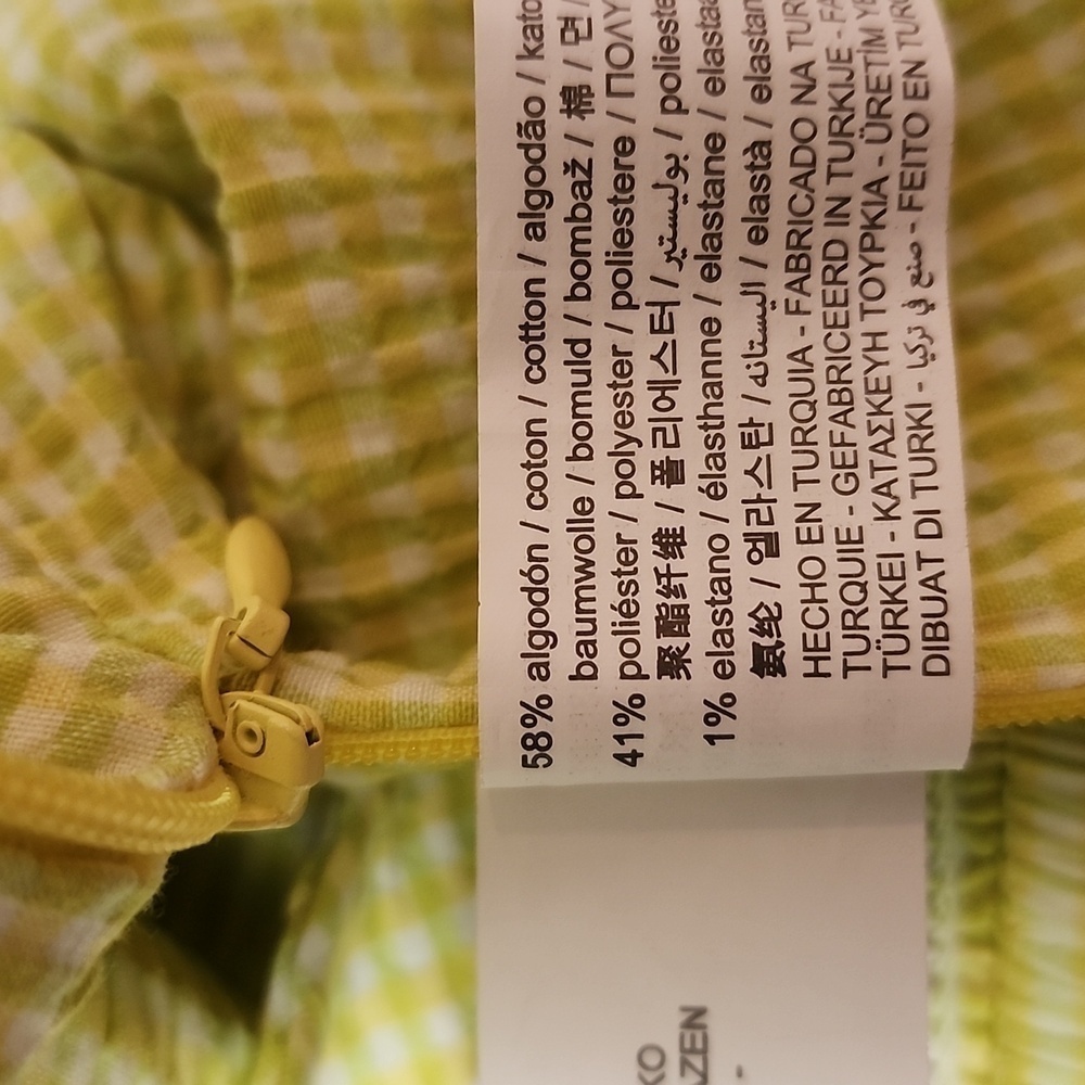 New Zara Gingham Cotton Puff Sleeve Tie Knot Front Smocked Cropped Bra Top Small - Picture 11 of 12